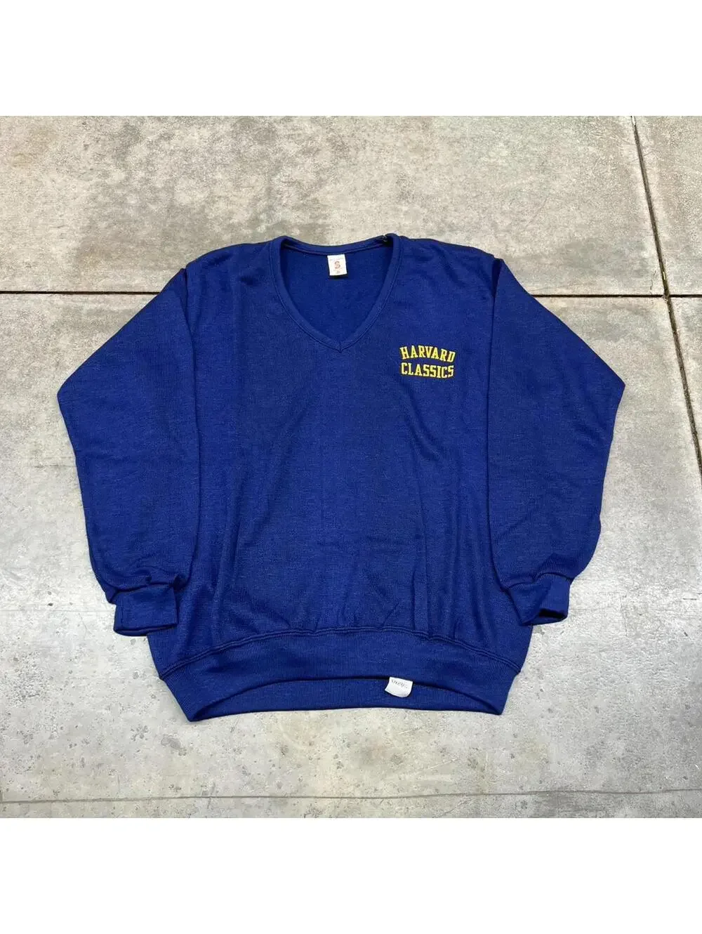 vintage harvard university classics made in usa collegiate navy v neck sweater